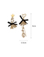 Fashion Gold Asymmetrical Earrings With Diamonds Pearl Bow And Tassel