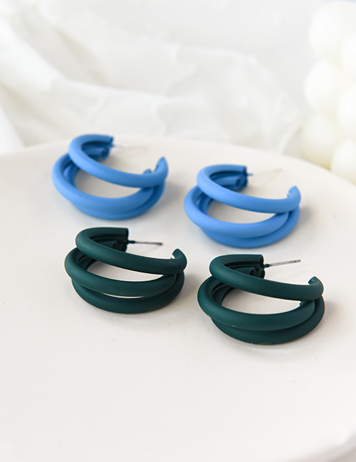 Fashion Lake Blue Alloy Multilayer C-shaped Earrings