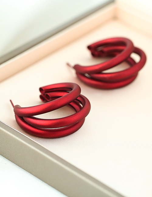 Fashion Red Wine Alloy Multilayer C-shaped Earrings