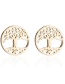 Fashion Silver Stainless Steel Round Hollow Tree Of Life Stud Earrings Necklace Set