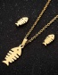 Fashion Gold Stainless Steel Fishbone Necklace And Earring Set
