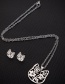 Fashion Steel Color Hollow Cat Necklace And Earring Set