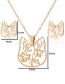 Fashion Gold Hollow Cat Necklace And Earring Set