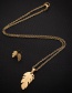 Fashion Gold Stainless Steel Feather Necklace And Earring Set