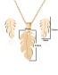 Fashion Gold Stainless Steel Feather Necklace And Earring Set