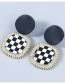 Fashion Black Alloy Diamond Plaid Earrings