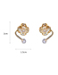 Fashion Gold Pearl And Diamond Flower Stud Earrings