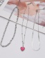 Fashion Blue Pink Opal Love Heart Necklace Multilayer Necklace