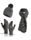 Fashion Hemp Ash Leopard Print Knitted Hat Scarf Gloves Three-piece Set