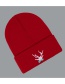 Fashion Red Christmas Fawn Embroidered Knitted Hat