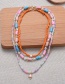 Fashion Color Three Layers Of Rice Beads Flower Woven Necklace