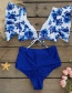 Fashion Blue Rose + Blue Bottoms Smock Print Tie Ruffled Split Swimsuit