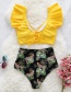 Fashion Yellow Shirt + Leopard Printed Ruffled Lace Split Swimsuit