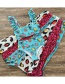 Fashion Color Leopard [s/m/l] Three-piece Swimsuit With Printed Lotus Leaf Sleeve Suspenders