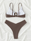 Fashion Brown Solid Color Hollow Sling Split Swimsuit