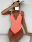 Fashion Orange Solid Color Knitted V-neck One-piece Swimsuit