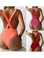 Fashion Red Solid Color Knitted V-neck One-piece Swimsuit