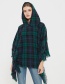 Fashion 21#navy Christmas Plaid Circle Yarn Bristle Hooded Cloak