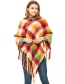 Fashion 02#pink Checked Cloak With Thick Fringe