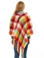 Fashion 07# Rose Red Checked Cloak With Thick Fringe