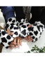 Fashion Black And White Milk Pattern Thickened Flannel Printed Half-finger Gloves
