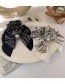 White Diamond-studded Double-layer Printed Bow Pleated Hair Tie