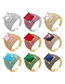 Fashion Gold Coloren Purple Diamond Micro-set Square Zirconium Open Ring
