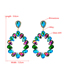Fashion Blue Color Alloy Inlaid Colorful Diamond Drop-shaped Geometric Earrings