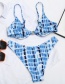 Fashion Blue Contrast Print Split Swimsuit
