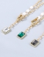 Fashion White Alloy Pearl Square Diamond Chain Necklace