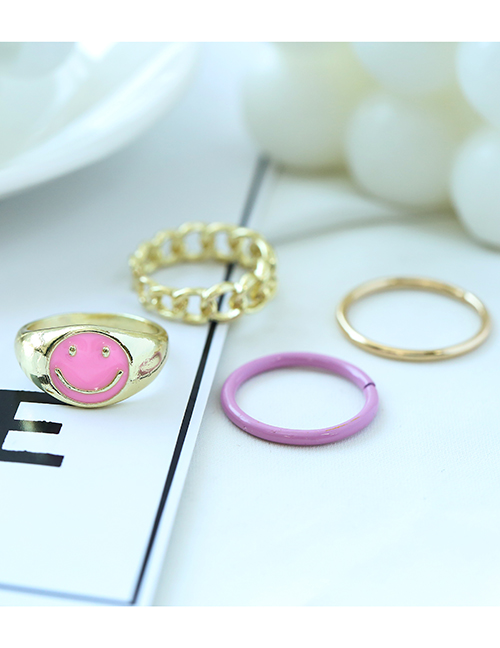 Fashion Rose Red Alloy Drip Oil Smiley Face Ring Set
