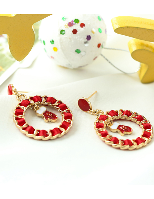 Fashion Christmas Hat Alloy Fabric Chain Braided Round Christmas Earrings