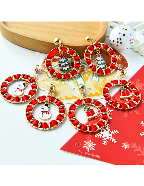 Fashion Christmas Tree Christmas Fabric Chain Braided Bell Snowman Earrings