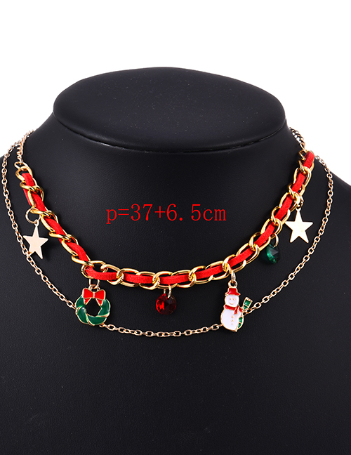 Fashion Snowman Alloy Chain Fabric Woven Tassel Double Layer Necklace