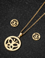 Fashion Gold Color Stainless Steel Geometric Circle Hollow Butterfly Necklace And Earring Set