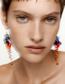 Fashion Color Contrasting Crystal Tassel Geometric Earrings