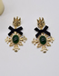 Fashion Gold Metal Emerald Bow Embossed Earrings