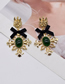 Fashion Gold Metal Emerald Bow Embossed Earrings