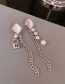 Fashion Silver Alloy Diamond Pearl Tassel Small Lock Asymmetrical Earrings
