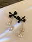 Fashion Black Bow Alloy Diamond And Lacquered Bow Tassel Earrings