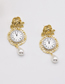 Fashion Gold Rose Clock And Pearl Earrings