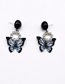 Fashion Black Alloy Diamond Butterfly Stud Earrings