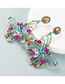 Fashion Green Color Alloy Diamond Hollow Butterfly Stud Earrings