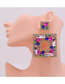 Fashion Mixed Color Alloy Diamond Square Earrings
