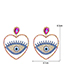 Fashion Rose Red Alloy Diamond Heart Hollow Eye Stud Earrings