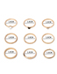 Fashion Gold Alloy Peach Heart Geometric Ring Set 9 Pcs
