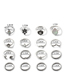 Fashion Silver Alloy Sun Moon Geometric Ring Set 15 Pcs