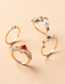 Fashion Gold Alloy Crystal Flower Leaf Peach Heart Ring Set Of 4