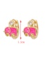 Fashion Leather Pink Copper Inlaid Zircon Oil Dripping Elephant Earrings