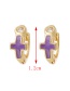 Fashion Leather Pink Copper Inlaid Zircon Cross Earrings